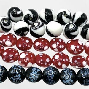 Art Glass Beads Black Red Chunky Coin Round Gumball Lampwork Jewelry 15 - 16mm
